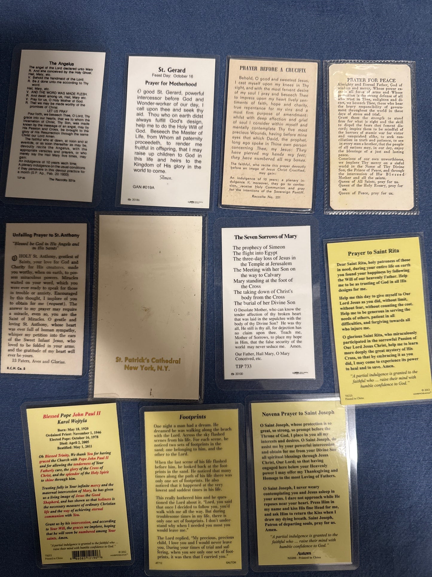 Laminated Holy Cards 9 - Lot of 11, various saints and prayers, see pictures