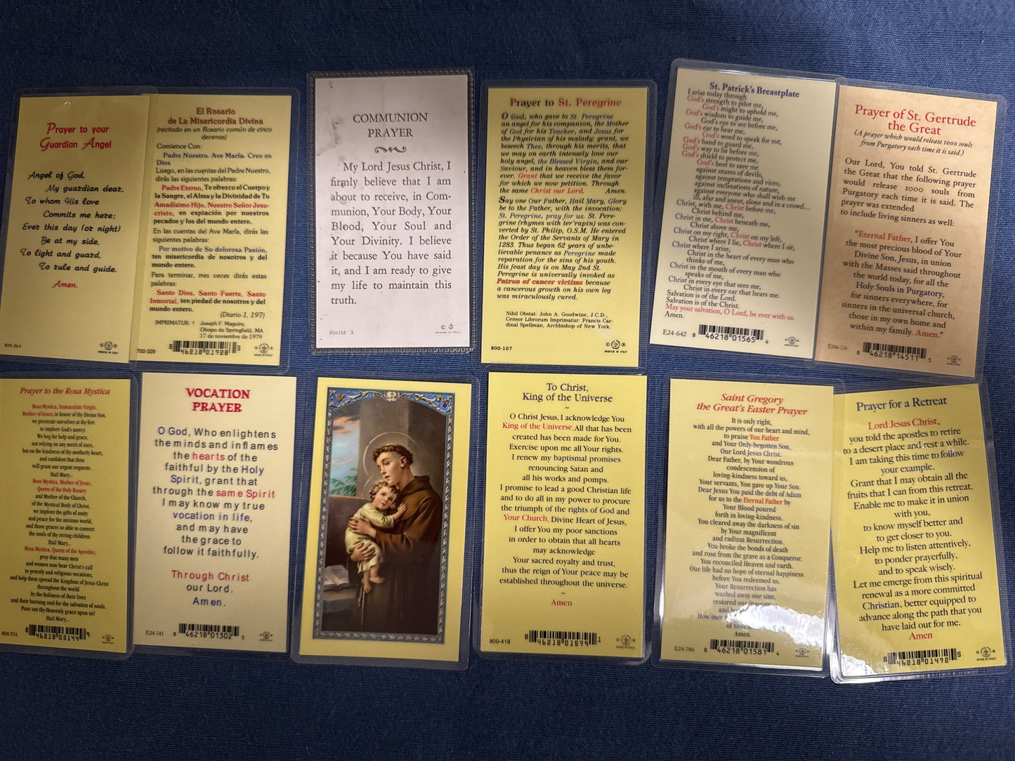 Laminated Holy Cards 15 - Made in Italy Lot of 12, Various Saints/Prayers, See Pictures