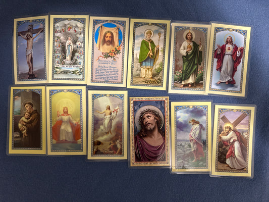 Laminated Holy Cards 26 - Made in Italy Lot of 12, Various Saints/Prayers, See Pictures