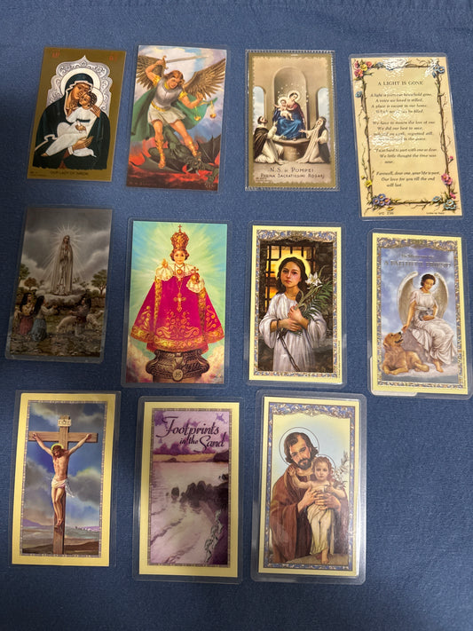 Laminated Holy Cards 3 - Lot of 11, various saints and prayers, see pictures