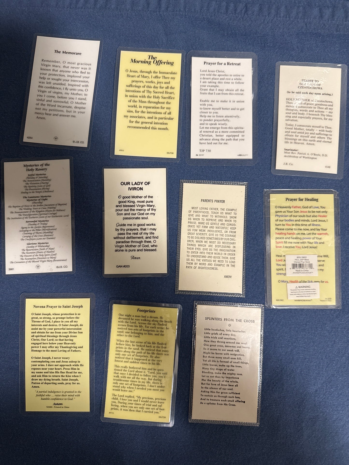 Laminated Holy Cards 6 - Lot of 11, various saints and prayers, see pictures