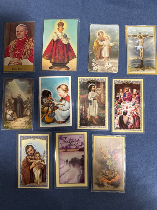 Laminated Holy Cards 13 - Lot of 11, various saints and prayers, see pictures