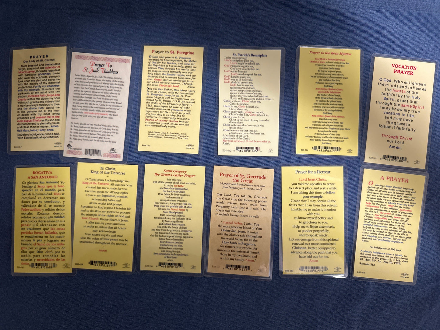 Laminated Holy Cards 22 - Made in Italy Lot of 12, Various Saints/Prayers, See Pictures