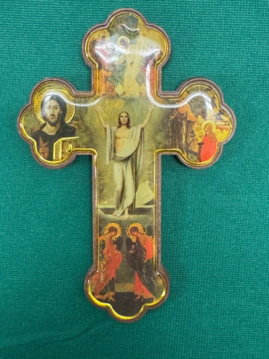 Icon 23 - 3"x4.25" Eastern Christian devotional cross depicting the Resurrection of Christ