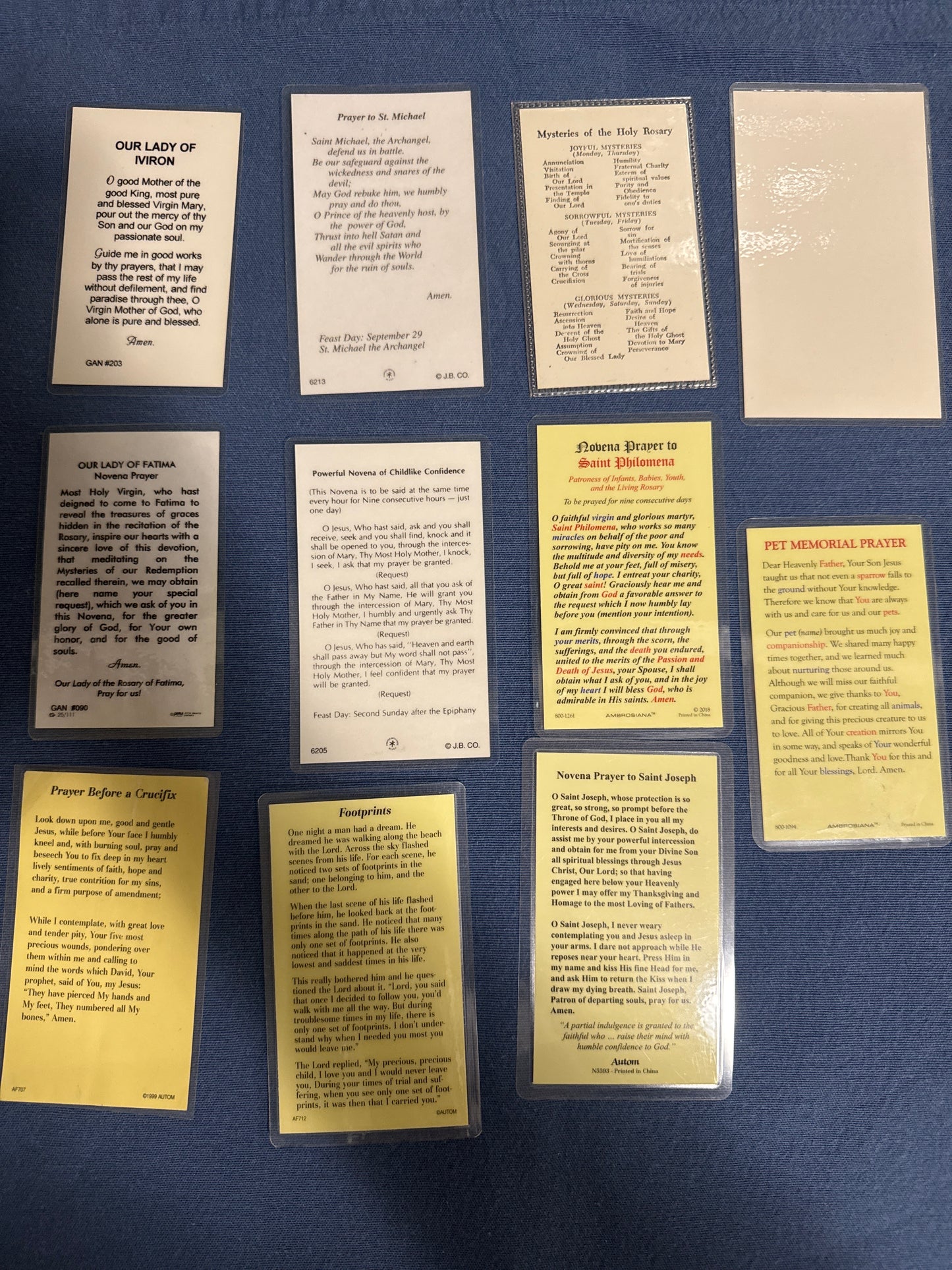 Laminated Holy Cards 3 - Lot of 11, various saints and prayers, see pictures