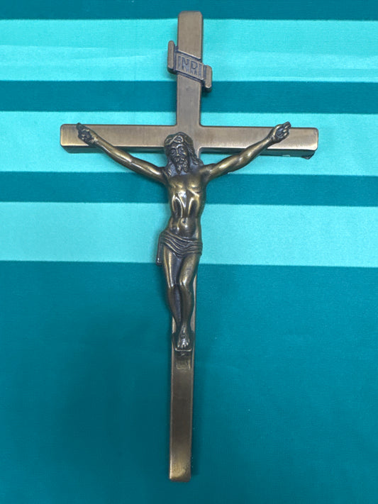 Crucifix 25 - beautiful sturdy brass antique 11.5”x6”