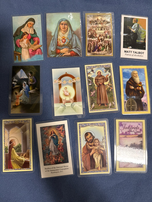Laminated Holy Cards 7 - Lot of 12, various saints and prayers, see pictures