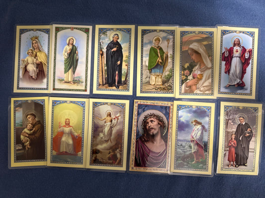 Laminated Holy Cards 22 - Made in Italy Lot of 12, Various Saints/Prayers, See Pictures