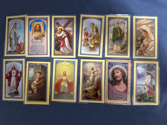 Laminated Holy Cards 21 - Made in Italy Lot of 12, Various Saints/Prayers, See Pictures
