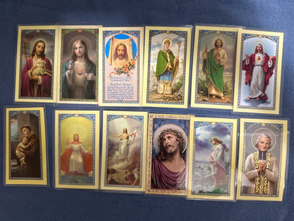 Laminated Holy Cards 25 - Made in Italy Lot of 12, Various Saints/Prayers, See Pictures