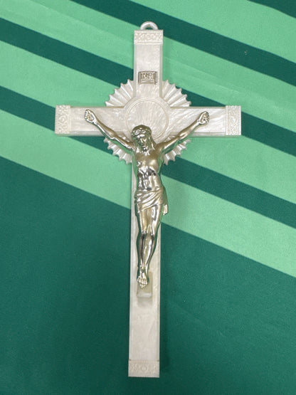 Crucifix 12 - simple yet elegant, white, plastic 12”x6”