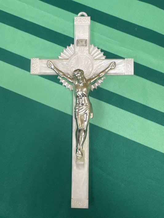 Crucifix 12 - simple yet elegant, white, plastic 12”x6”