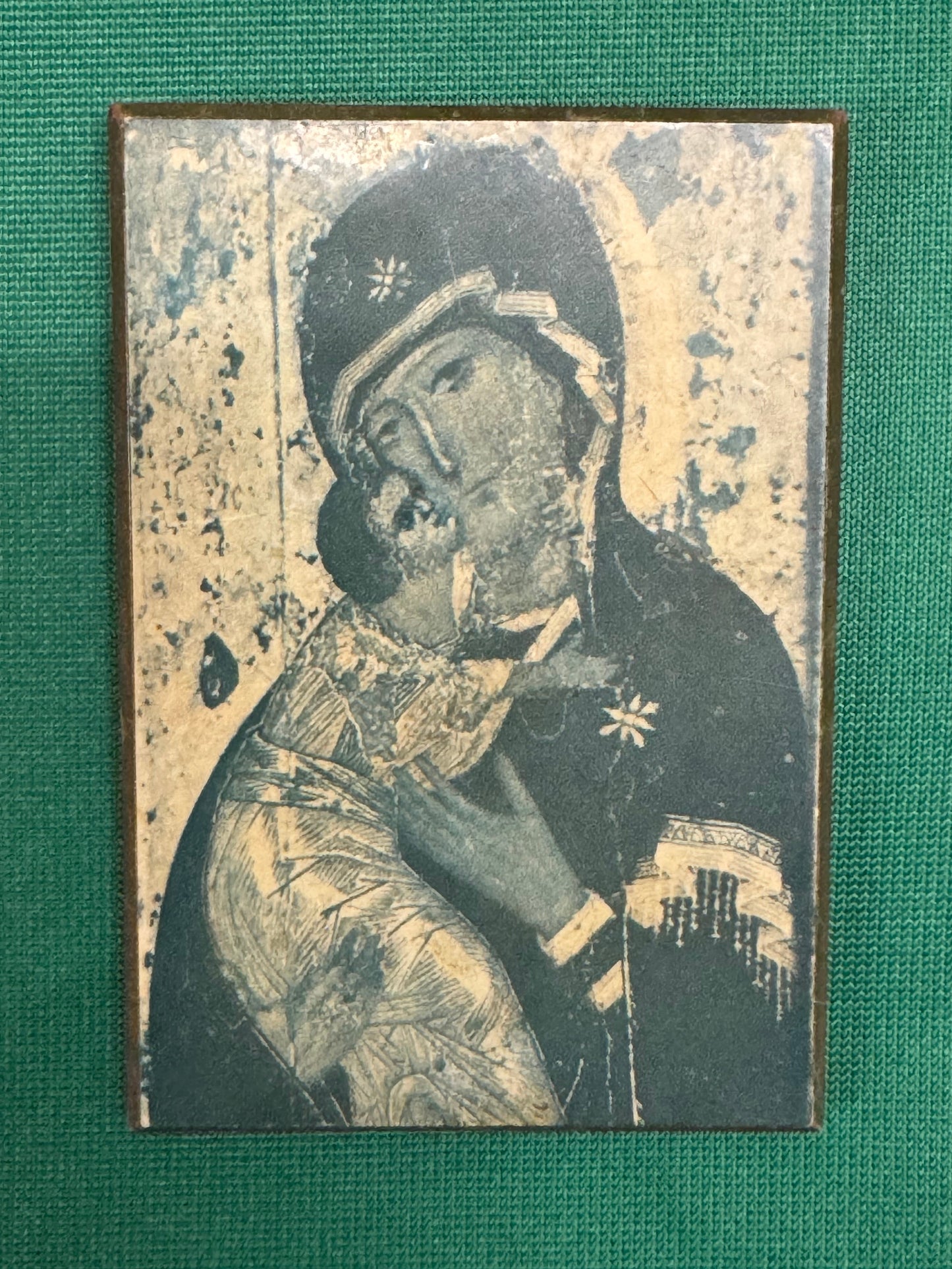 Icon 21 - 2.5"x3.5" Virgin Mary and the Christ Child in the Eleousa style, commonly called:  Virgin of Tenderness (Eleousa)