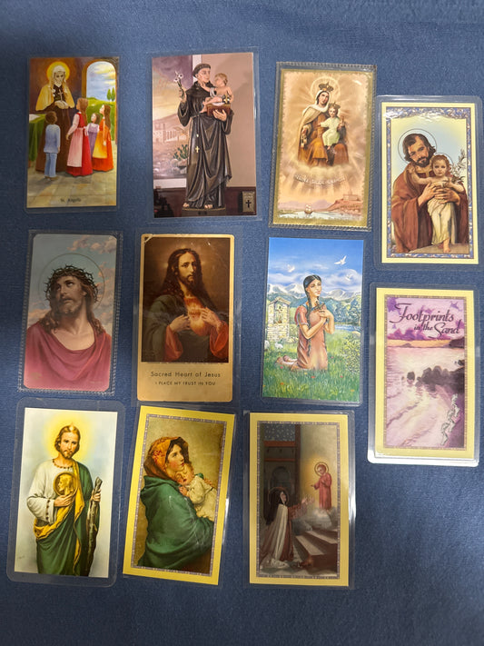 Laminated Holy Cards 10 - Lot of 11, various saints and prayers, see pictures