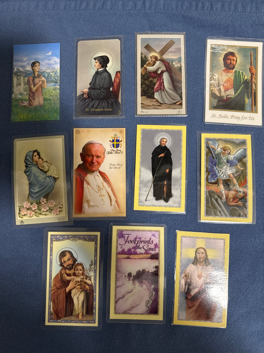 Laminated Holy Cards 12 - Lot of  11, various saints and prayers, see pictures