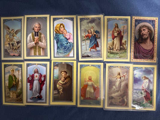 Laminated Holy Cards 17 - Made in Italy Lot of 12, Various Saints/Prayers, See Pictures