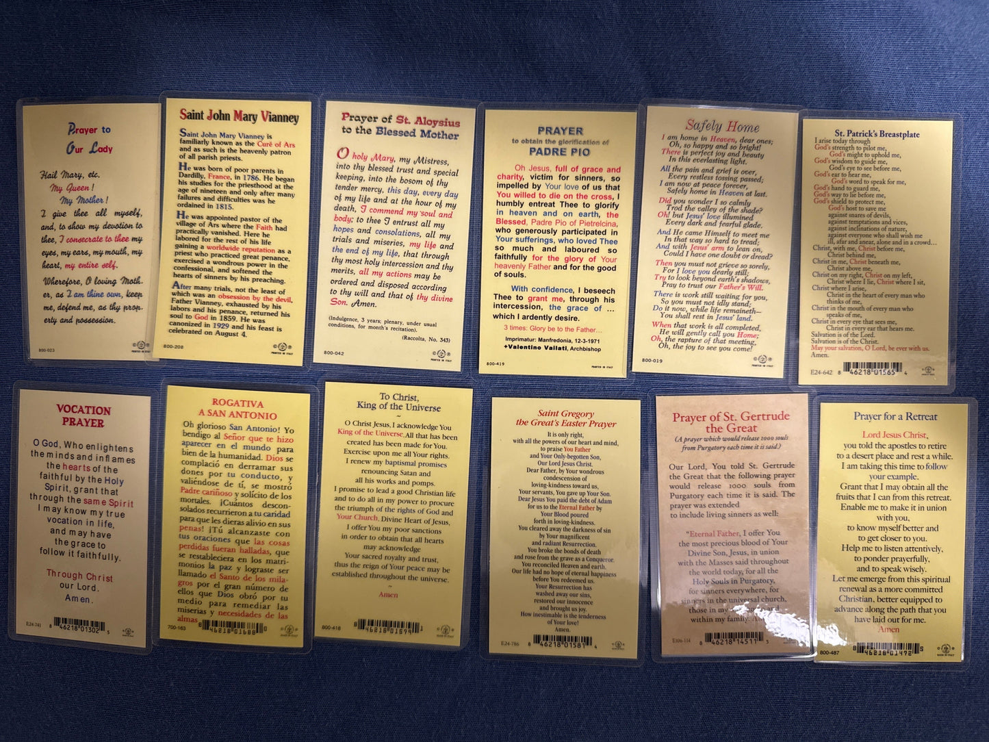 Laminated Holy Cards 16 - Made in Italy Lot of 12, Various Saints/Prayers, See Pictures