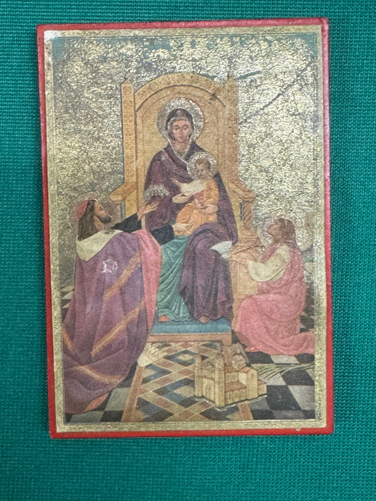 Icon 20 - 2.5"x3.75" Virgin Mary enthroned with the Christ Child, commonly called:  Madonna Enthroned (Maestà)