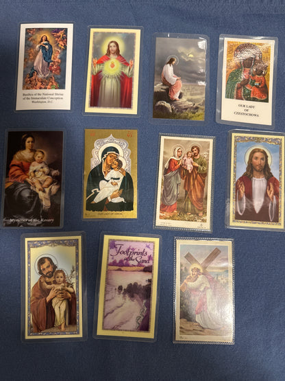 Laminated Holy Cards 6 - Lot of 11, various saints and prayers, see pictures