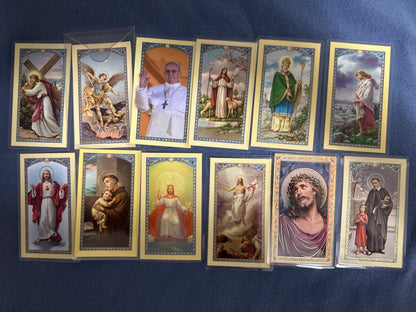 Laminated Holy Cards 19 - Made in Italy Lot of 12, Various Saints/Prayers, See Pictures