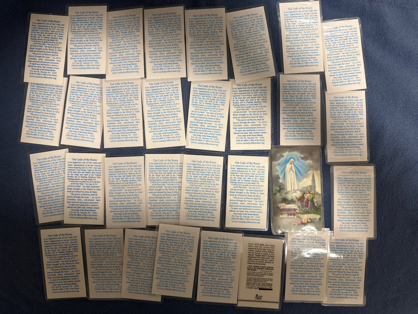 Holy Cards 1 - Lot of 32 rose petal Our Lady of the Roses