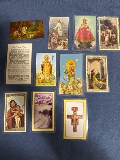 Laminated Holy Cards 4 - Lot of 11, various saints and prayers, see pictures