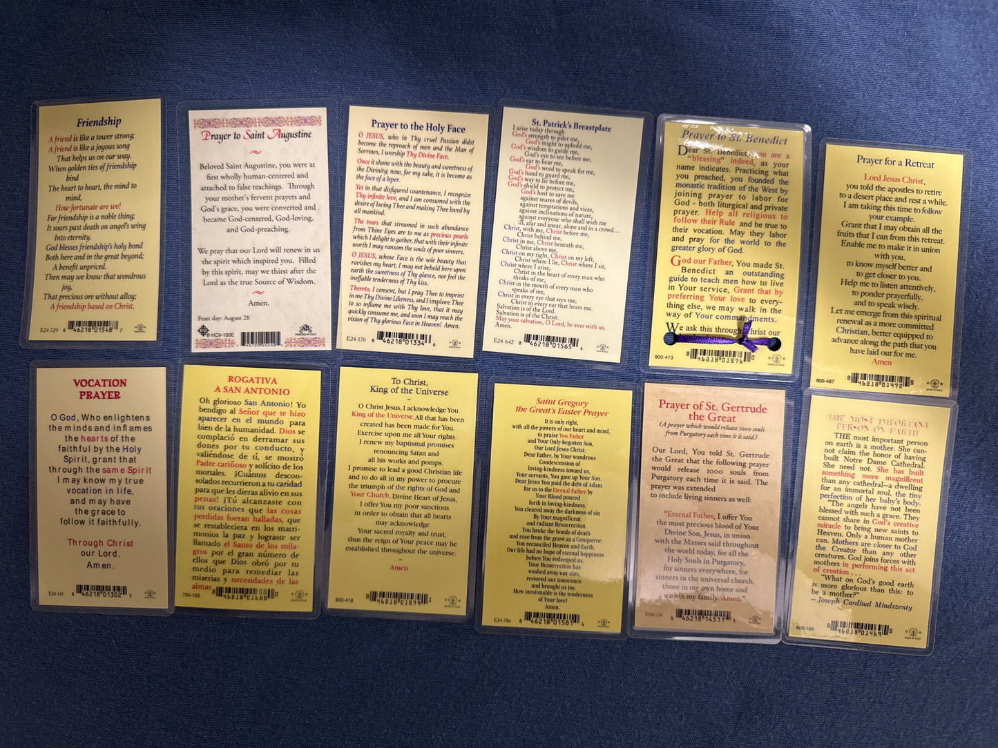 Laminated Holy Cards 24 - Made in Italy Lot of 12, Various Saints/Prayers, See Pictures