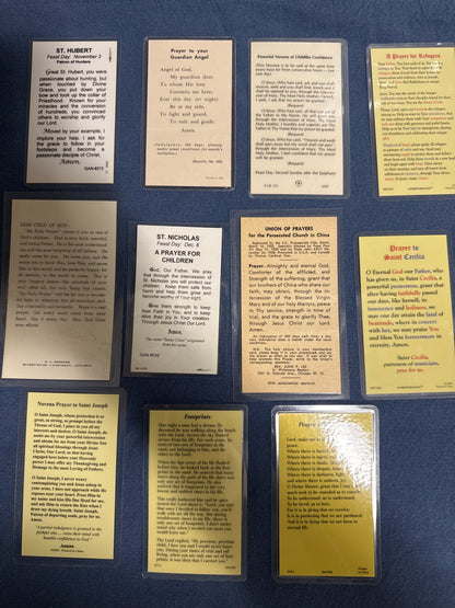 Laminated Holy Cards 4 - Lot of 11, various saints and prayers, see pictures