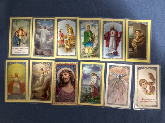 Laminated Holy Cards 28 - Made in Italy Lot of 12, Various Saints/Prayers, See Pictures