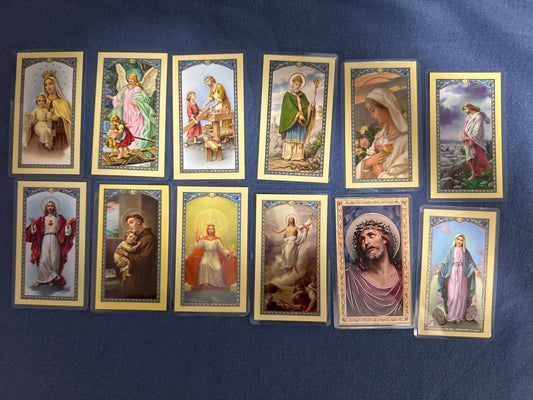 Laminated Holy Cards - Made in Italy Lot of 12, Various Saints/Prayers, See Pictures