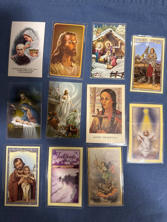 Laminated Holy Cards 11 - Lot of 11, various saints and prayers, see pictures