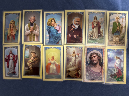 Laminated Holy Cards 16 - Made in Italy Lot of 12, Various Saints/Prayers, See Pictures