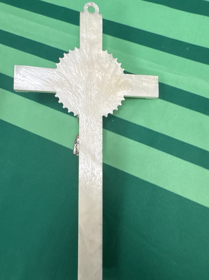 Crucifix 12 - simple yet elegant, white, plastic 12”x6”