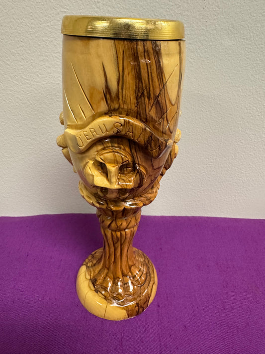 Chalice 11 - 9.25" Jerusalem Olive Wood Chalice Made in Israel