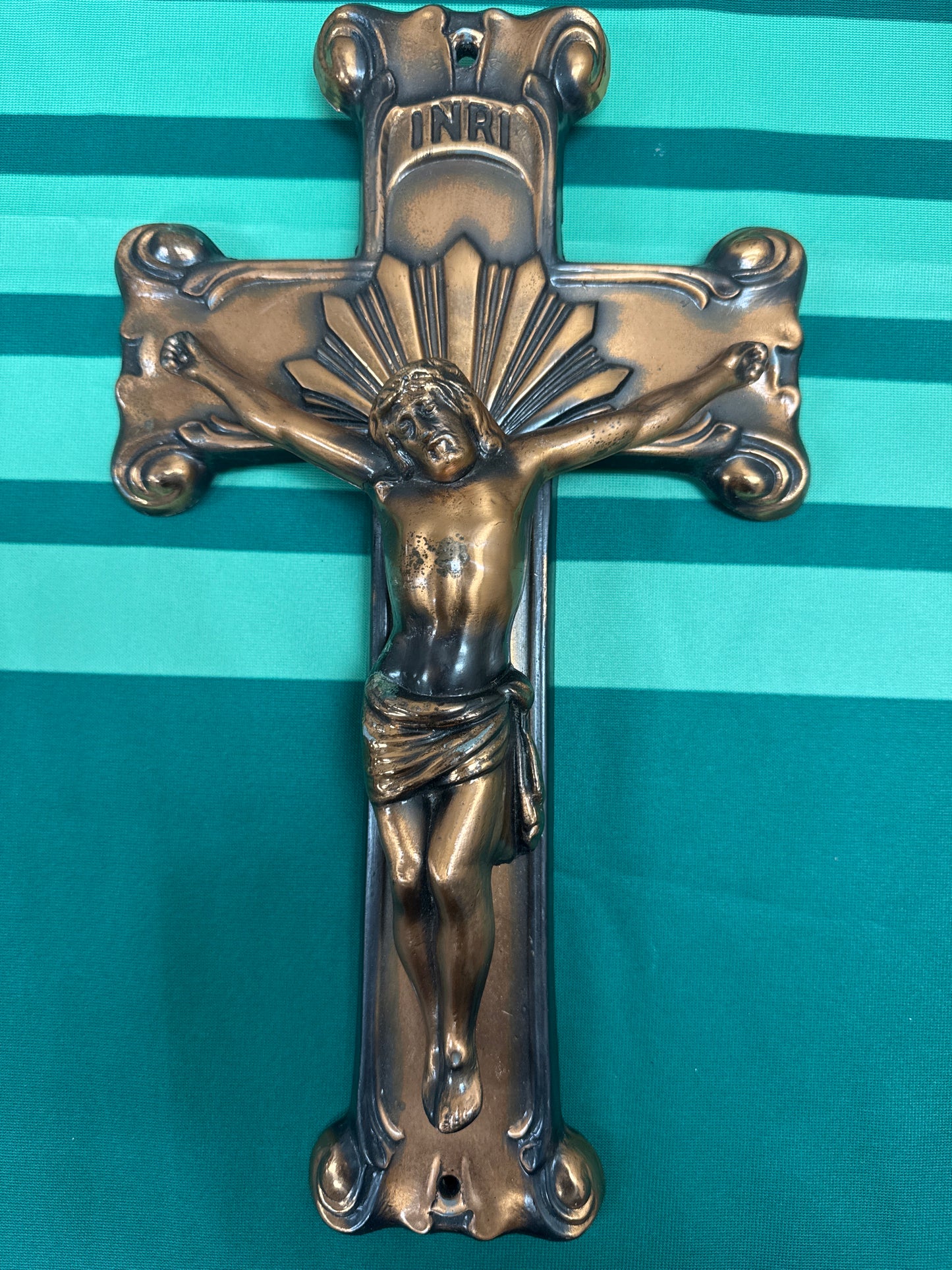 Crucifix 27 - amazing very heavy antique 14”x8” brass