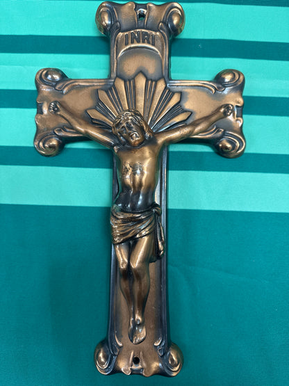 Crucifix 27 - amazing very heavy antique 14”x8” brass